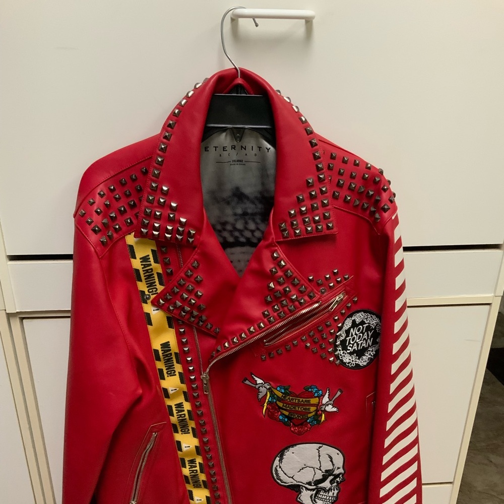 Eternity 2XL Mens Red Leather Jacket NWT BC/AD Rare Artwork